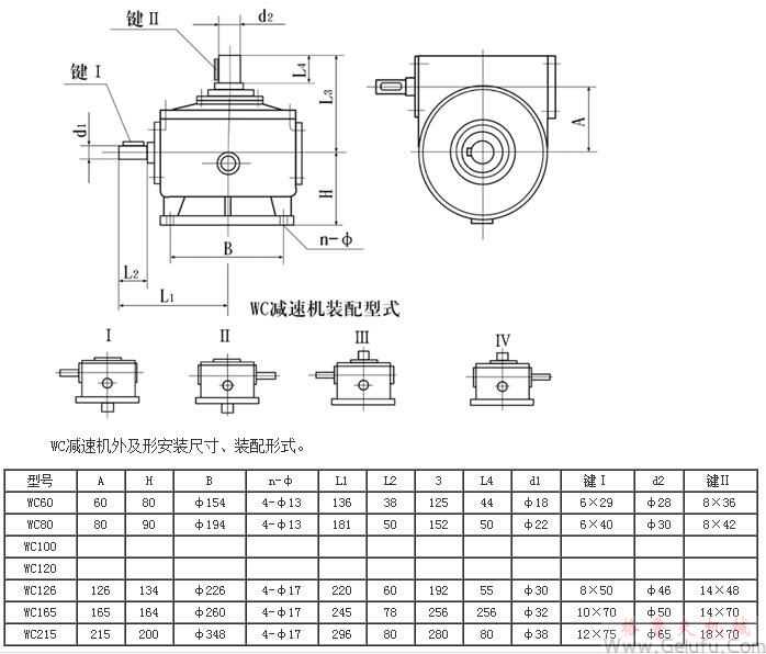 WC係列圓柱蝸杆減速機安裝尺寸